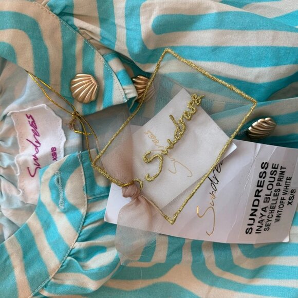 NWT Sundress Turquoise Blue Balloon Sleeve Seychhelles Cropped Top Fits XS - L - Picture 9 of 10